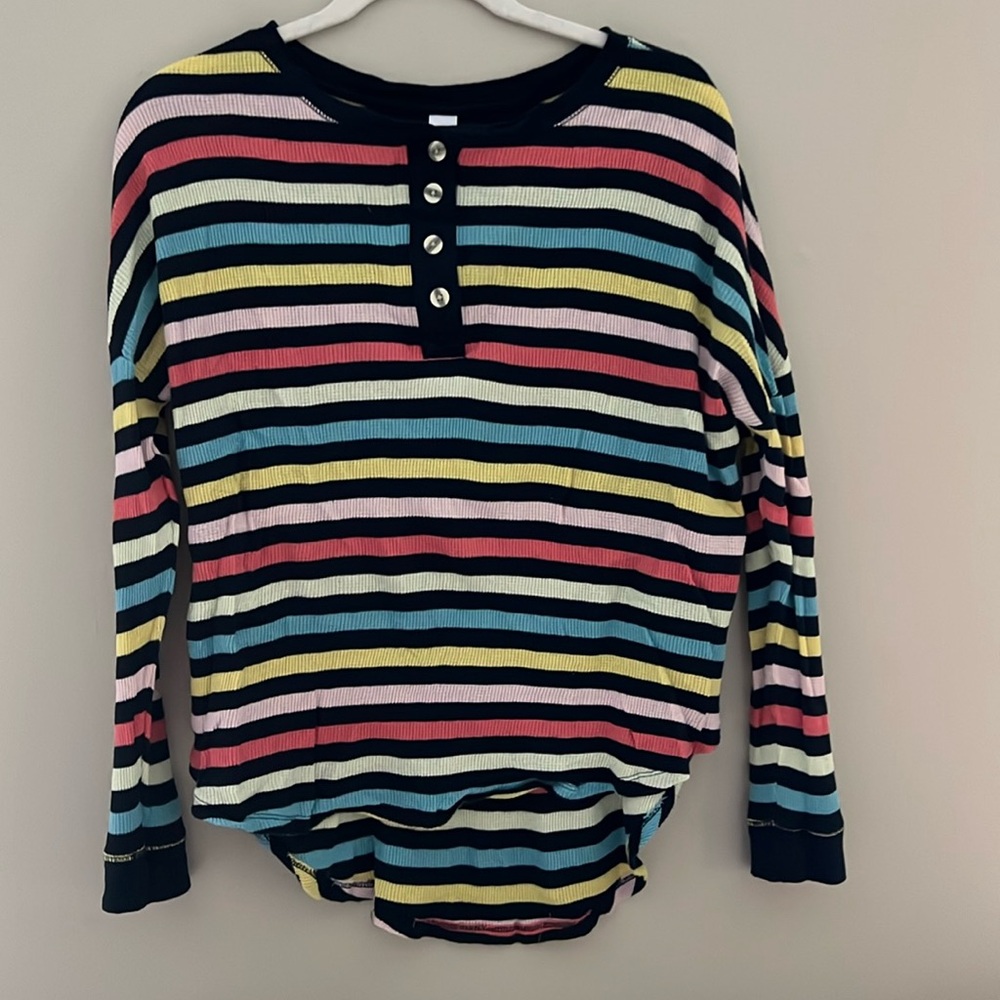 Old Navy Multi Stripe Thermal Long Sleeve Henley XS - Picture 1 of 5